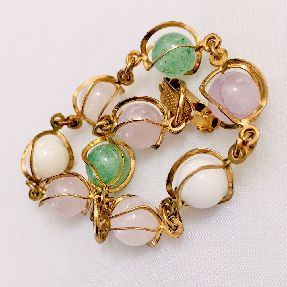 Gold Wire Wrap Caged Jade Bracelet